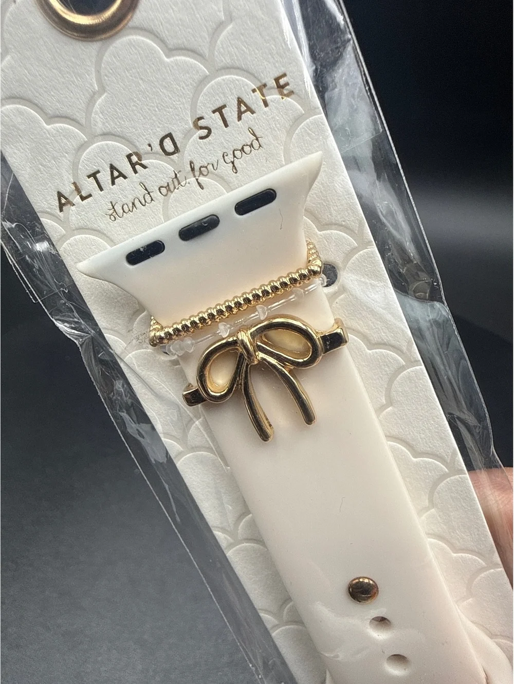 Altar'd State Ivory Watch Strap with Gold Bow Accent